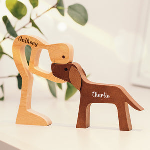 Personalized Custom Wooden Pet Carvings - The Love Between You And Your Fur-Friend - Gift For Pet Lovers - Wood Sculpture Table Ornaments, Carved Wood Decor