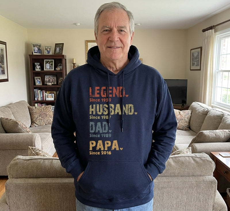 Custom Unisex T-shirt, Hoodie, Sweatshirt - Personalized Father's Day Birthday Gifts For Dad, Grandpa - Legend, Husband, Dad And Papa Since