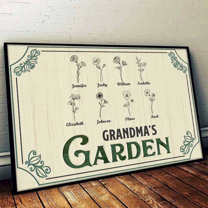 Nana's Lovely Flowers - Family Personalized Custom Horizontal Poster - Birthday Gift For Mom, Grandma