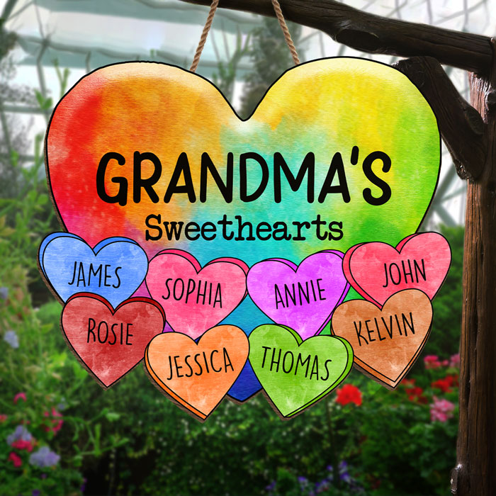 Grandma's Sweethearts - Family Personalized Custom Shaped Home Decor Wood Sign - Mother's Day, House Warming Gift For Grandma