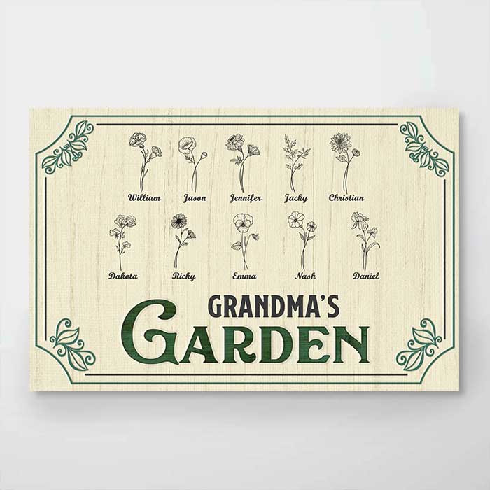 Nana's Lovely Flowers - Family Personalized Custom Horizontal Poster - Birthday Gift For Mom, Grandma