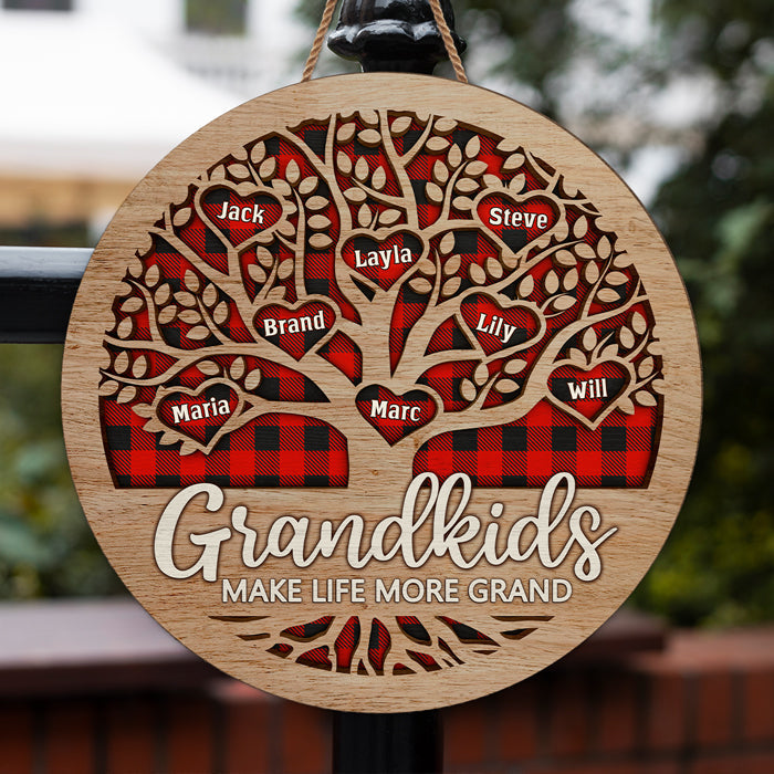 Grandkids Make Life More Grand - Family Personalized Custom Shaped Home Decor Wood Sign - House Warming Gift For Grandma, Grandpa