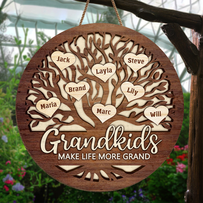 Grandkids For Grand Life - Family Personalized Custom Shaped Home Decor Wood Sign - House Warming Gift For Grandma, Grandpa, Grandparents