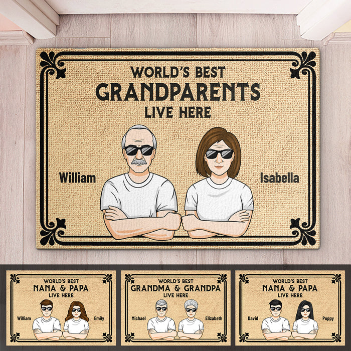 World's Best Grandparents Live Here - Family Personalized Custom Decorative Mat - Gift For Grandparents