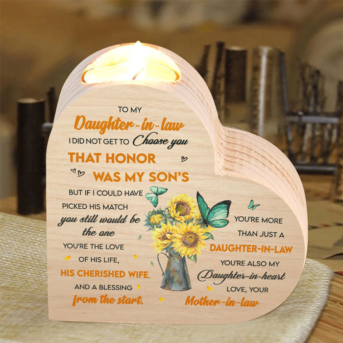 You're My Son's Cherished Wife & Also My Daughter-In-Heart - Family Heart Shaped Candle Holder - Gift For Daughter-In-Law From Mother