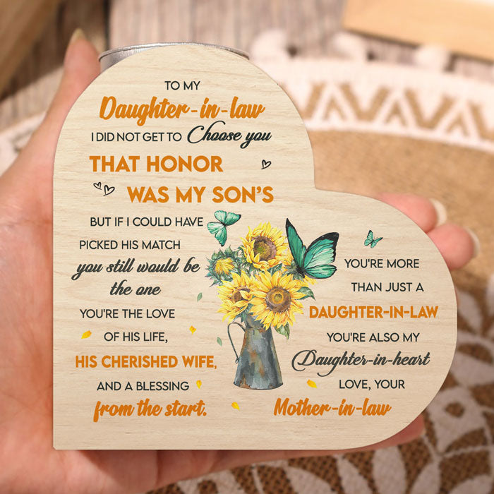 You're My Son's Cherished Wife & Also My Daughter-In-Heart - Family Heart Shaped Candle Holder - Gift For Daughter-In-Law From Mother