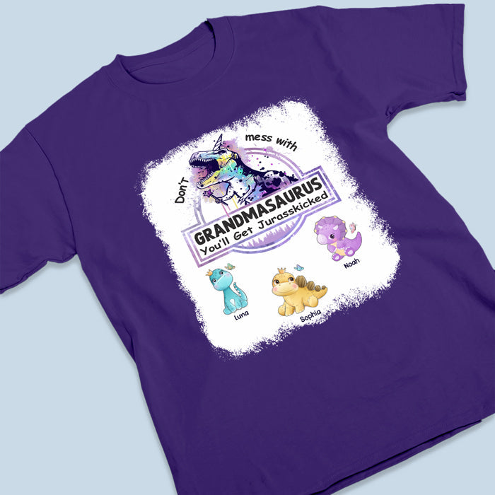 Don’t Mess With Grandmasaurus - Family Personalized Custom Fake Bleach T-Shirt - Mother's Day, Birthday Gift For Grandma