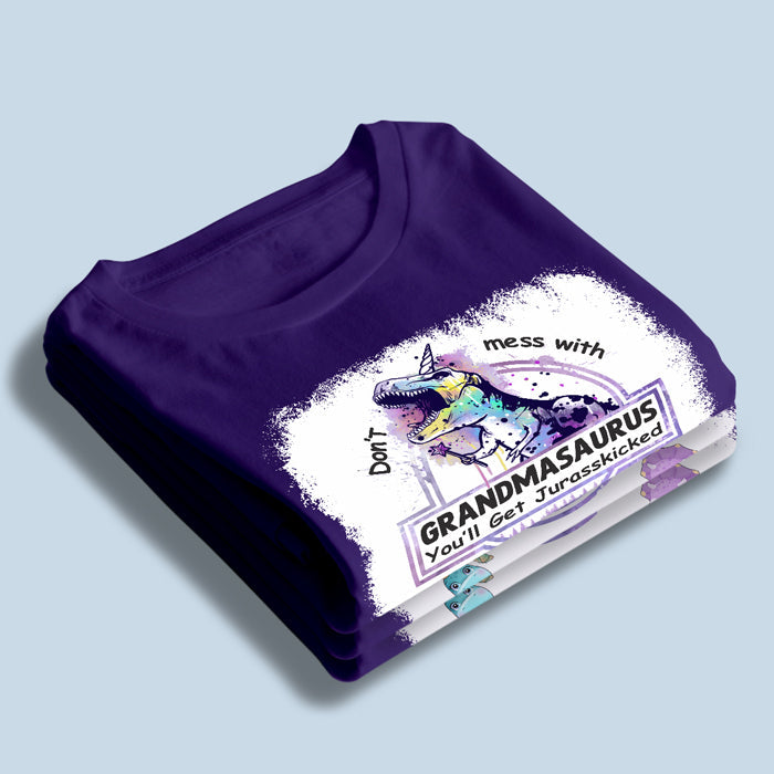 Don’t Mess With Grandmasaurus - Family Personalized Custom Fake Bleach T-Shirt - Mother's Day, Birthday Gift For Grandma