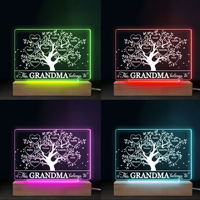 This Grandma Belongs To - Family Personalized Custom Rectangle Shaped 3D LED Light - Mother's Day, Birthday Gift For Mom, Grandma