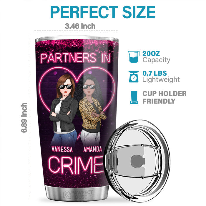 Bestie Neon Partners In Crime - Bestie Personalized Custom Tumbler - Gift For Best Friends, BFF, Sisters