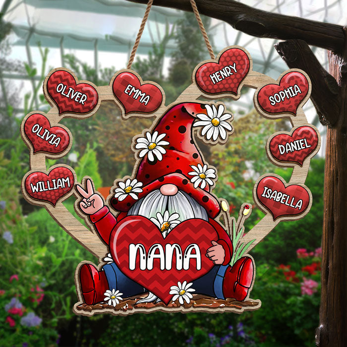 Nana & Her Sweethearts - Family Personalized Custom Shaped Home Decor Wood Sign - House Warming Gift For Grandma