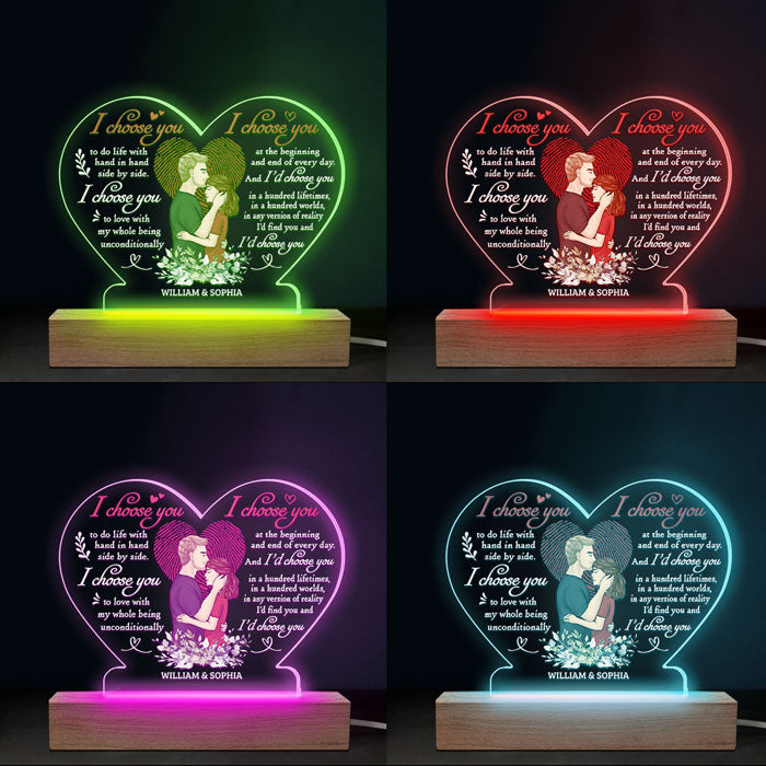 I’d Choose You In A Hundred Lifetimes - Couple Personalized Custom Heart Shaped 3D LED Light - Gift For Husband Wife, Anniversary