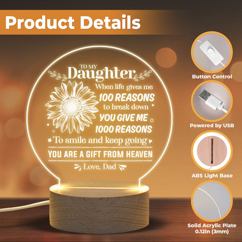 You Give Me 1000 Reasons To Smile & Keep Going - Acrylic Night Lamp - To My Daughter, Gift For Daughter, Daughter Gift From Dad, Birthday Gift For Daughter, Christmas Gift