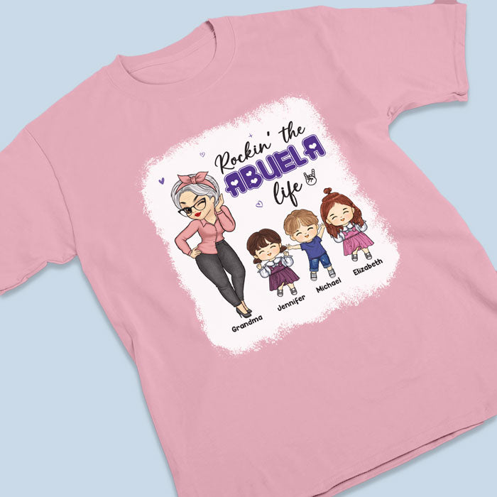 Rockin' The Nana Life - Family Personalized Custom Fake Bleach T-Shirt - Mother's Day, Birthday Gift For Mom, Grandma