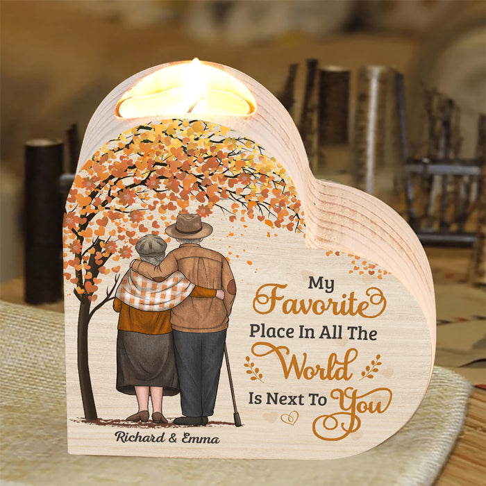 My Favorite Place Is Next To You - Couple Personalized Custom Heart Shaped Candle Holder - Gift For Husband Wife, Anniversary