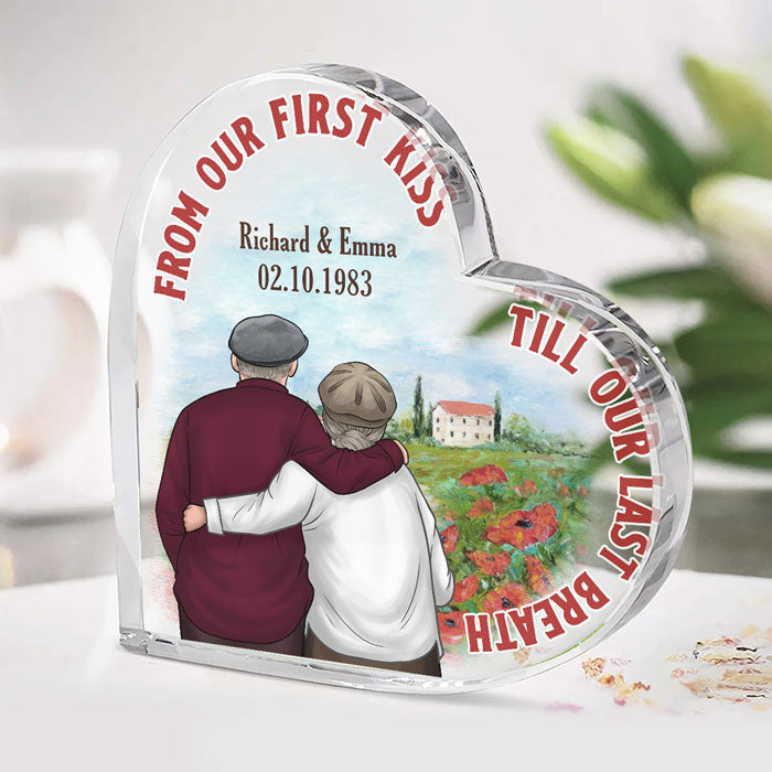 From Our First Kiss, Till Our Last Breath  - Couple Personalized Custom Heart Shaped Acrylic Plaque - Gift For Husband Wife, Anniversary