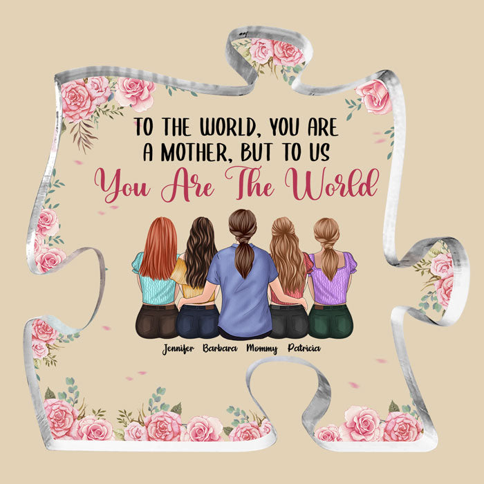 Mom, We Love You With All Our Hearts - Family Personalized Custom Puzzle Shaped Acrylic Plaque - Gift For Mother From Daughter