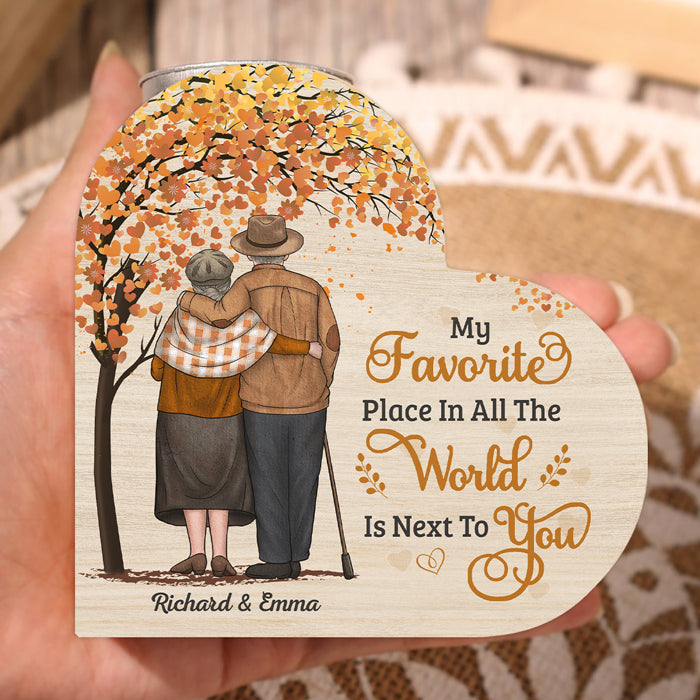 My Favorite Place Is Next To You - Couple Personalized Custom Heart Shaped Candle Holder - Gift For Husband Wife, Anniversary