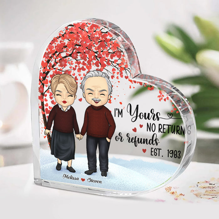 I'm Yours, No Returns Or Refunds - Couple Personalized Custom Heart Shaped Acrylic Plaque - Gift For Husband Wife, Anniversary