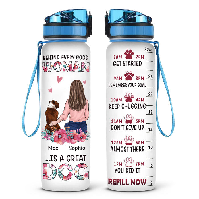 Just A Woman Who Loves Her Dogs - Dog Personalized Custom Water Tracker Bottle - Gift For Pet Owners, Pet Lovers