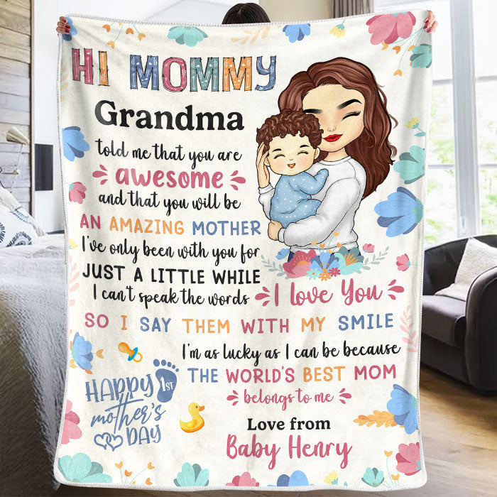 I Say I Love You With My Smile - Family Personalized Custom Baby Blanket - Mother's Day, Baby Shower Gift, Gift For First Mom
