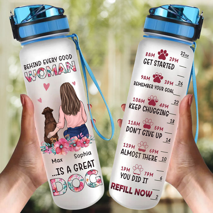 Just A Woman Who Loves Her Dogs - Dog Personalized Custom Water Tracker Bottle - Gift For Pet Owners, Pet Lovers