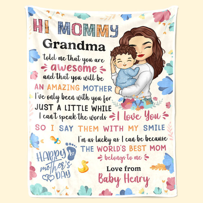 I Say I Love You With My Smile - Family Personalized Custom Baby Blanket - Mother's Day, Baby Shower Gift, Gift For First Mom