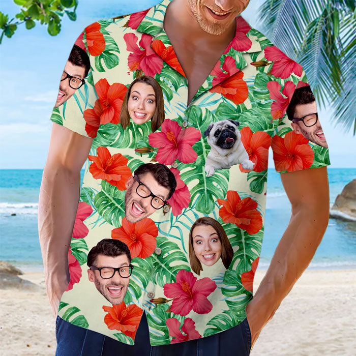 Custom Photo Tropical Summer Vibe - Family Personalized Custom Face Unisex Hawaiian Shirt - Gift For Family, Pet Owners, Pet Lovers