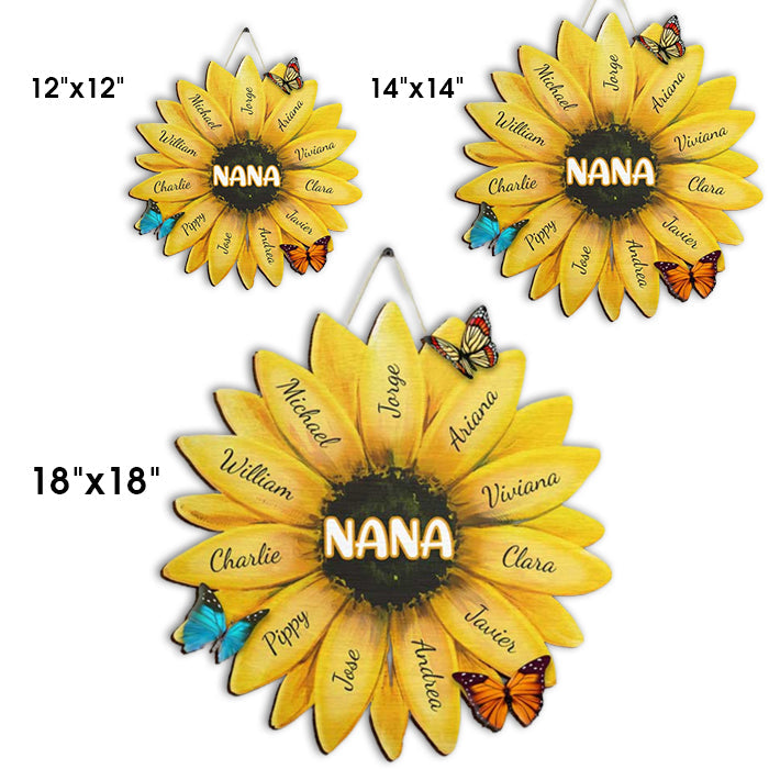 Nana Grandma Family Sunflower - Gift For Grandma Mom Personalized - Shaped Wood Sign