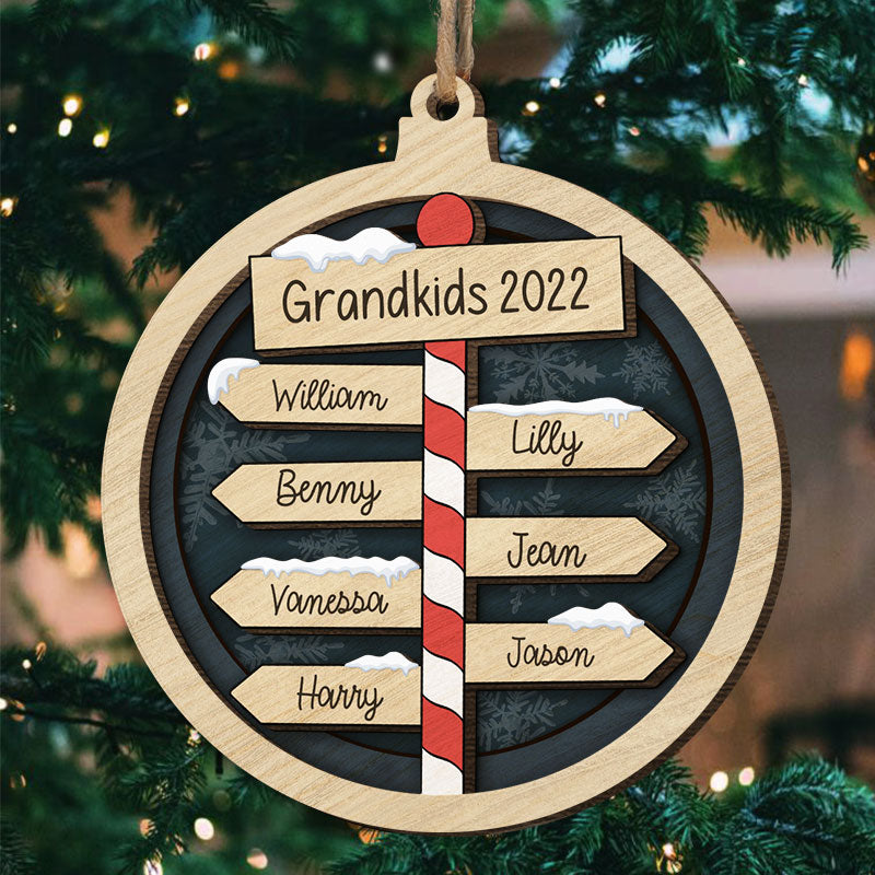 Grandkids 2022 - Personalized Custom Round Shaped 2 Layered Wood Christmas Ornament - Gift For Family Members, Christmas Gift