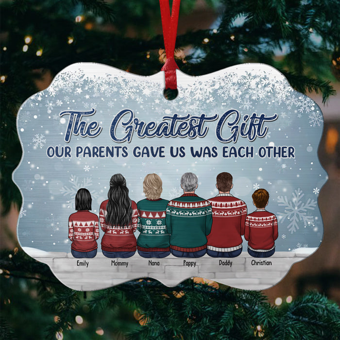 The Greatest Gift Our Parents Gave Us Was Each Other - Personalized Custom Benelux Shaped Wood/Aluminum Christmas Ornament - Gift For Family, Christmas Gift