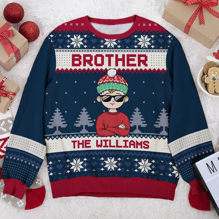 Christmas Is All About The Family Brother, Sister - Family Personalized Custom Ugly Sweatshirt - Unisex Wool Jumper - Christmas Gift For Family Members