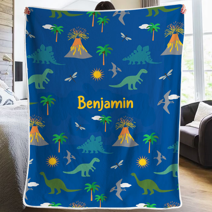 Joyful Background Dino - Personalized Custom Blanket - Gift For Kids, Gift For Family, Christmas Gift