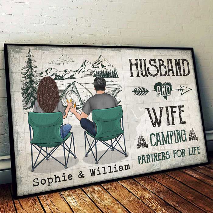 Husband & Wife - Camping Partners For Life - Gift For Camping Couples, Personalized Horizontal Poster