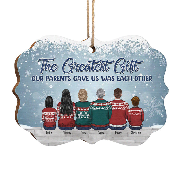 The Greatest Gift Our Parents Gave Us Was Each Other - Personalized Custom Benelux Shaped Wood/Aluminum Christmas Ornament - Gift For Family, Christmas Gift