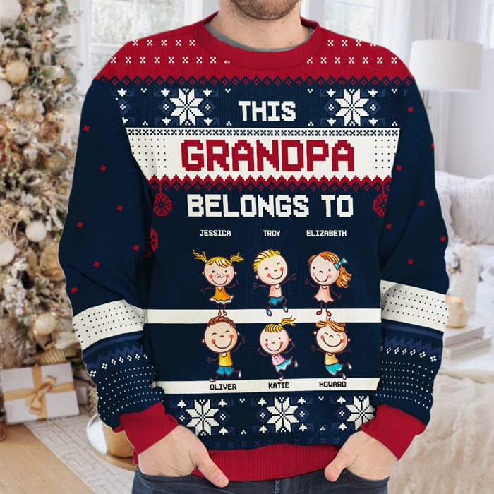 This Grandma Belongs To These Awesome Kids - Family Personalized Custom Ugly Sweatshirt - Unisex Wool Jumper - Christmas Gift For Grandma, Grandparents