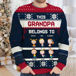 This Grandma Belongs To These Awesome Kids - Family Personalized Custom Ugly Sweatshirt - Unisex Wool Jumper - Christmas Gift For Grandma, Grandparents