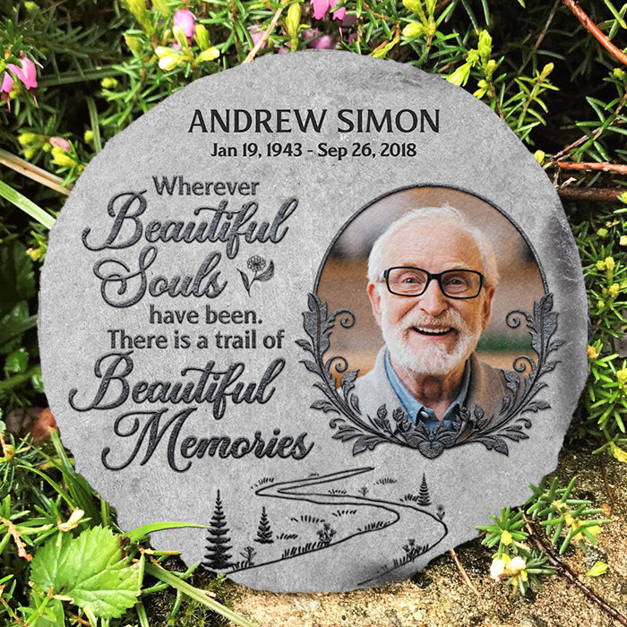 Beautiful Souls Beautiful Memories - Personalized Memorial Stone, Human Grave Marker - Upload Image, Memorial Gift, Sympathy Gift