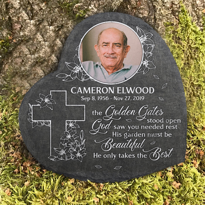 God Saw You Needed Rest - Personalized Memorial Stone, Human Grave Marker - Upload Image, Memorial Gift, Sympathy Gift
