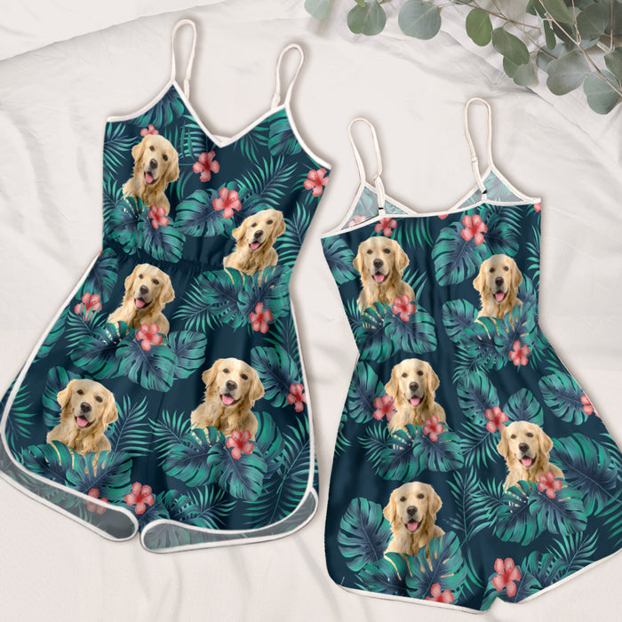 Custom Photo Tropical Summer Vibe - Dog & Cat Personalized Custom Sleeveless Romper - Gift For Pet Owners, Pet Lovers