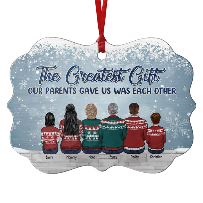 The Greatest Gift Our Parents Gave Us Was Each Other - Personalized Custom Benelux Shaped Wood/Aluminum Christmas Ornament - Gift For Family, Christmas Gift