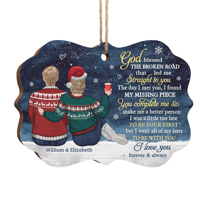 You Complete Me - Personalized Custom Benelux Shaped Wood Christmas Ornament - Gift For Couple, Husband Wife, Anniversary, Engagement, Wedding, Marriage Gift, Christmas Gift