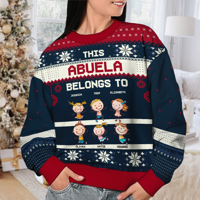 This Grandma Belongs To These Awesome Kids - Family Personalized Custom Ugly Sweatshirt - Unisex Wool Jumper - Christmas Gift For Grandma, Grandparents