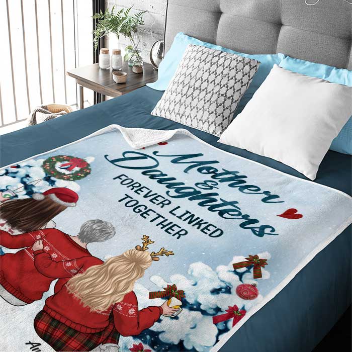 Mother & Daughters Forever Linked Together - Personalized Custom Blanket - Gift For Family, Christmas Gift