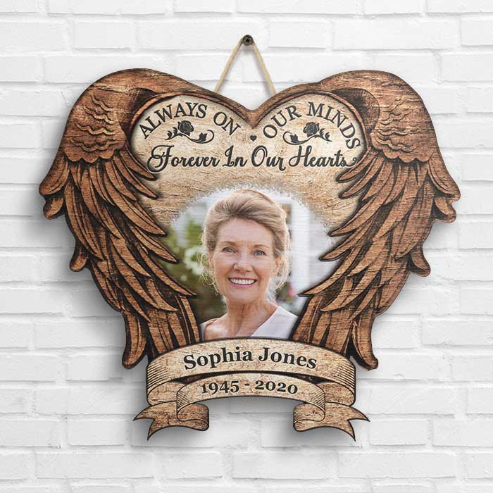 Always On Our Minds, Forever In Our Hearts - Upload Image, Husband Wife, Personalized Shaped Wood Sign