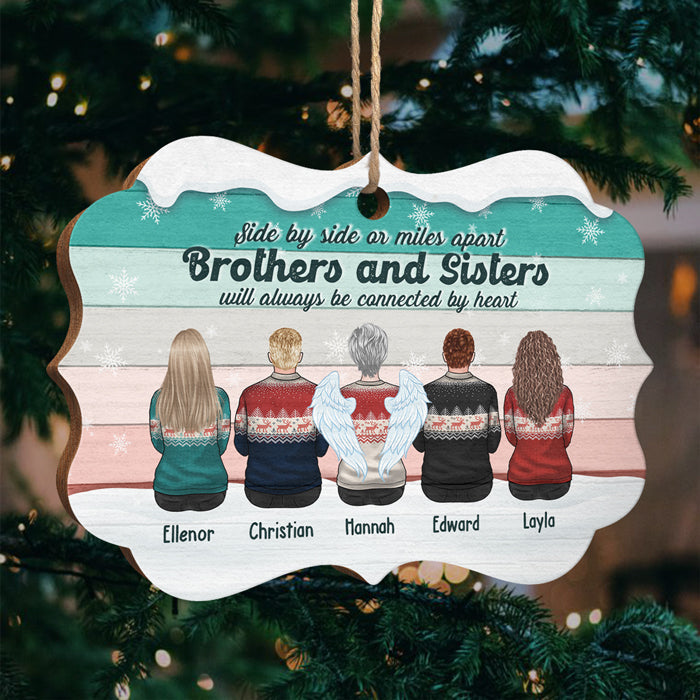 Brothers & Sisters Will Always Connect By Heart - Personalized Custom Benelux Shaped Wood Christmas Ornament - Gift For Siblings, Christmas Gift
