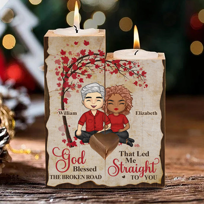 God Led Me Straight To You - Gift For Couples, Personalized Candle Holder