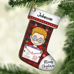 Happy Christmas With Kids - Personalized Custom Stocking Shaped Wood Christmas Ornament