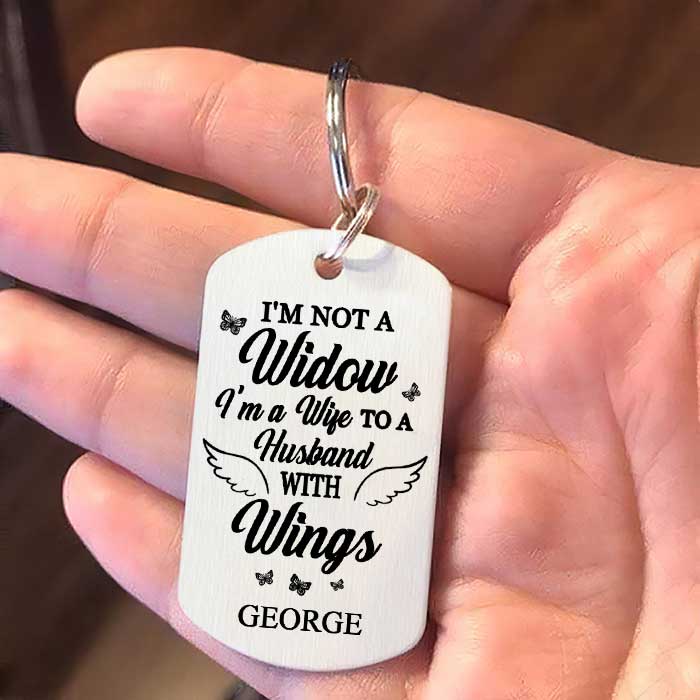 I'm A Wife To A Husband With Wings - Upload Family Photo - Personalized Keychain