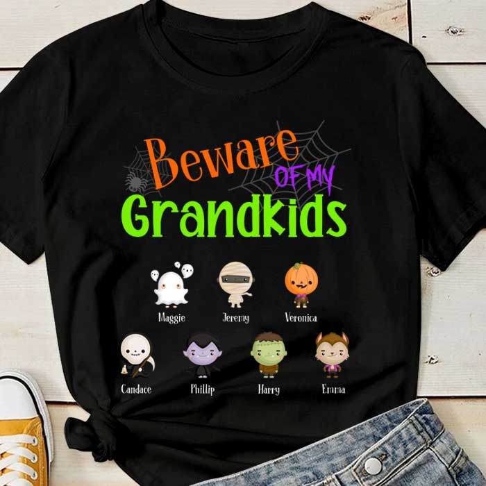 Beware Of My Grandkids Halloween - Personalized Unisex T-Shirt, Halloween Ideas.